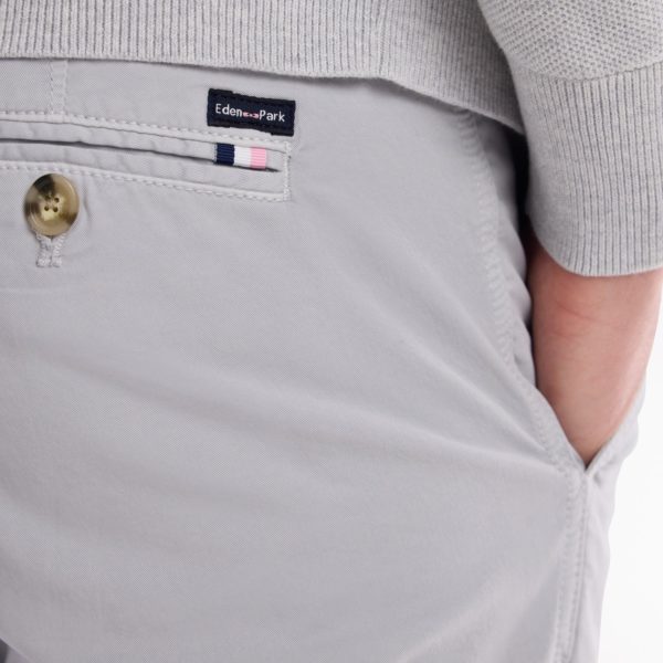 Pantalon Chino Sans Plis En Coton Stretch Gris Coupe Droite Eden Park