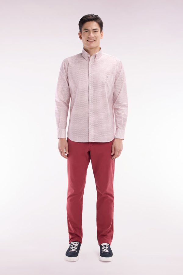 Pantalon Chino Sans Plis En Coton Stretch Rouge Coupe Droite Eden Park