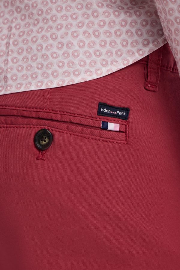 Pantalon Chino Sans Plis En Coton Stretch Rouge Coupe Droite Eden Park – Image 2