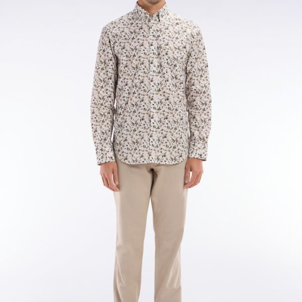 Pantalon Chino Sans Pli En Coton Et Lin Stretch Beige Coupe Droite Eden Park