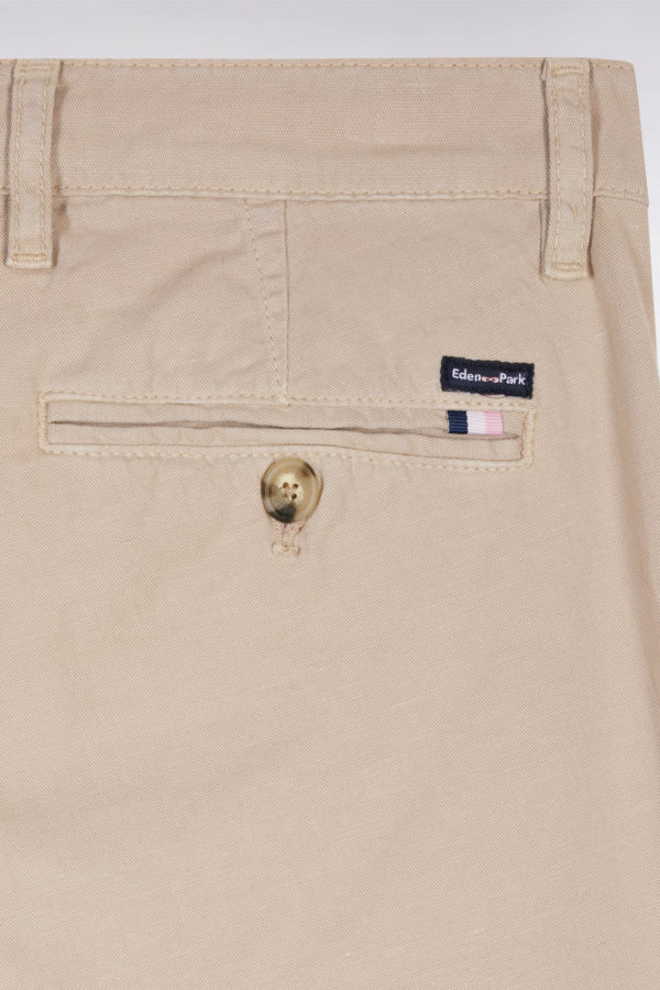 Pantalon Chino Sans Pli En Coton Et Lin Stretch Beige Coupe Droite Eden Park – Image 4