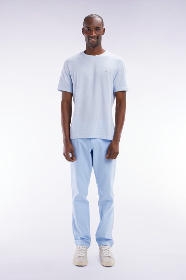 Pantalon Chino Sans Pli En Coton Et Lin Stretch Bleu Ciel Coupe Droite Eden Park