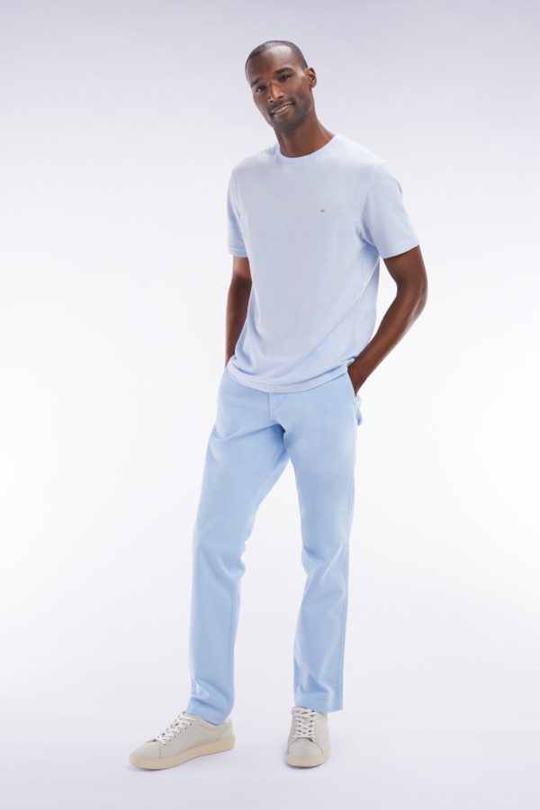 Pantalon Chino Sans Pli En Coton Et Lin Stretch Bleu Ciel Coupe Droite Eden Park – Image 2