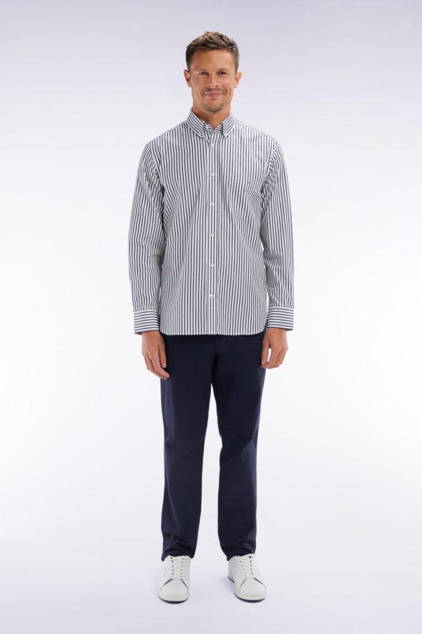 Pantalon Chino Sans Pli En Coton Et Lin Stretch Marine Coupe Droite Eden Park
