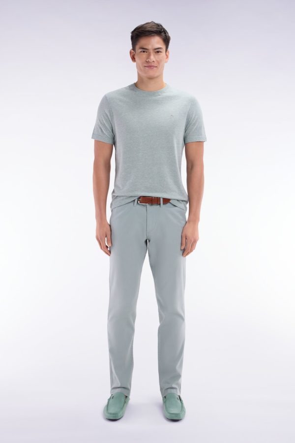 Pantalon Chino Sans Pli En Coton Et Lin Stretch Gris Moyen Coupe Droite Eden Park