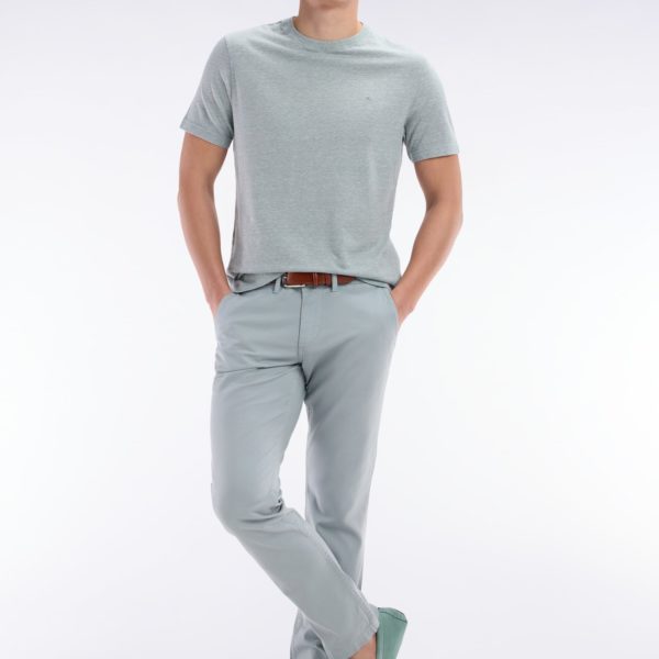 Pantalon Chino Sans Pli En Coton Et Lin Stretch Gris Moyen Coupe Droite Eden Park