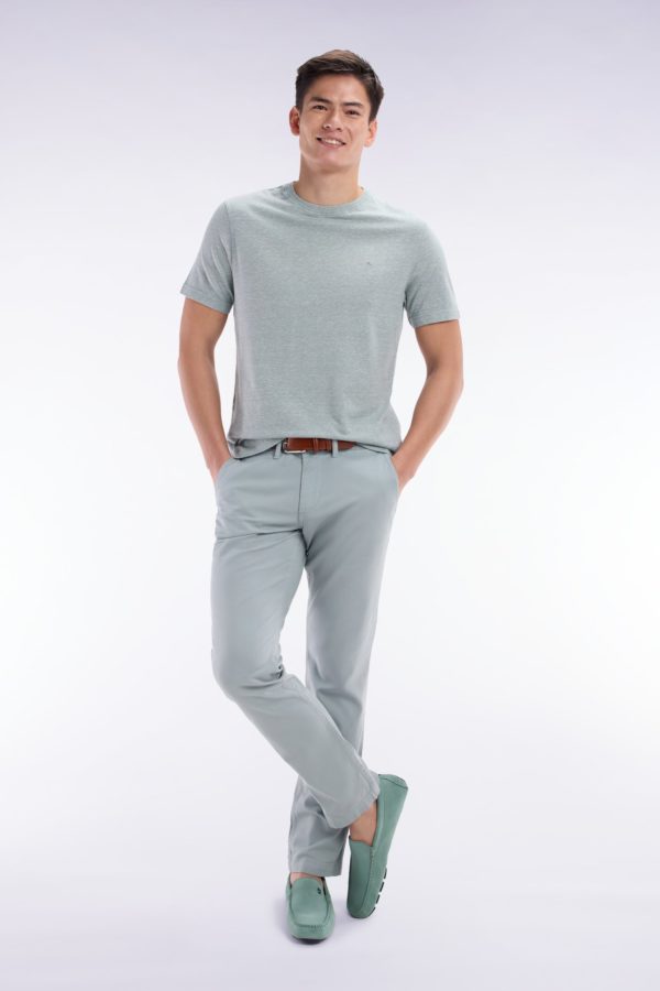 Pantalon Chino Sans Pli En Coton Et Lin Stretch Gris Moyen Coupe Droite Eden Park – Image 2