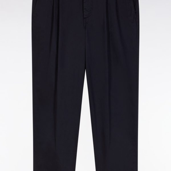 Pantalon Chino À Plis En Coton Stretch Marine Coupe Droite Eden Park