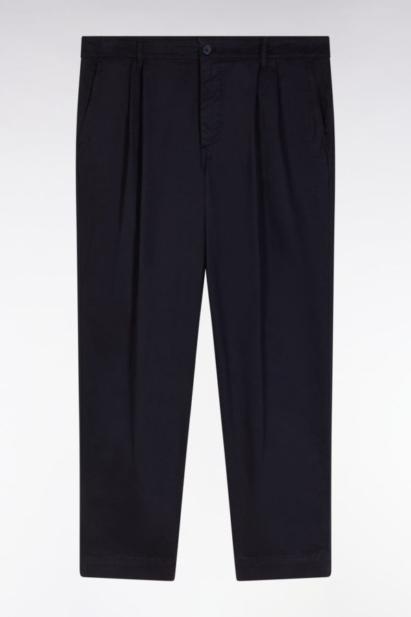 Pantalon Chino À Plis En Coton Stretch Marine Coupe Droite Eden Park