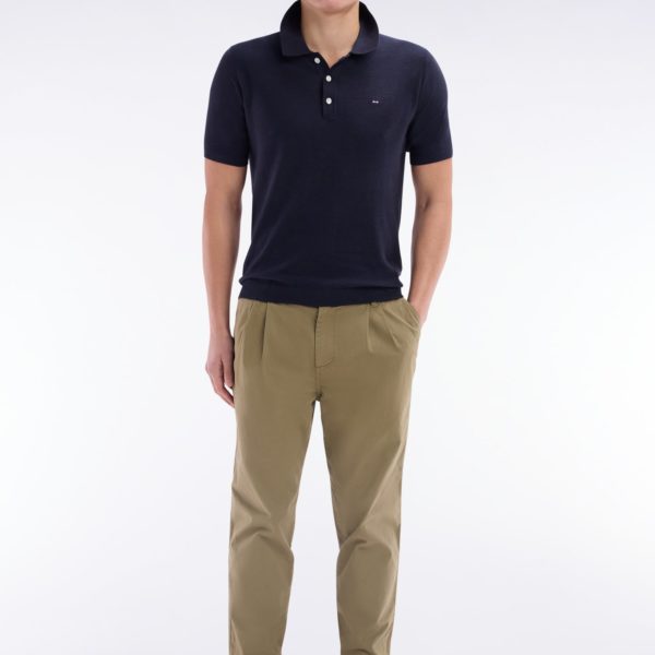 Pantalon Chino À Plis En Coton Stretch Kaki Coupe Droite Eden Park