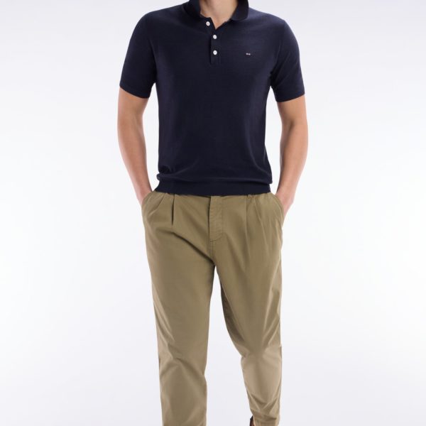 Pantalon Chino À Plis En Coton Stretch Kaki Coupe Droite Eden Park