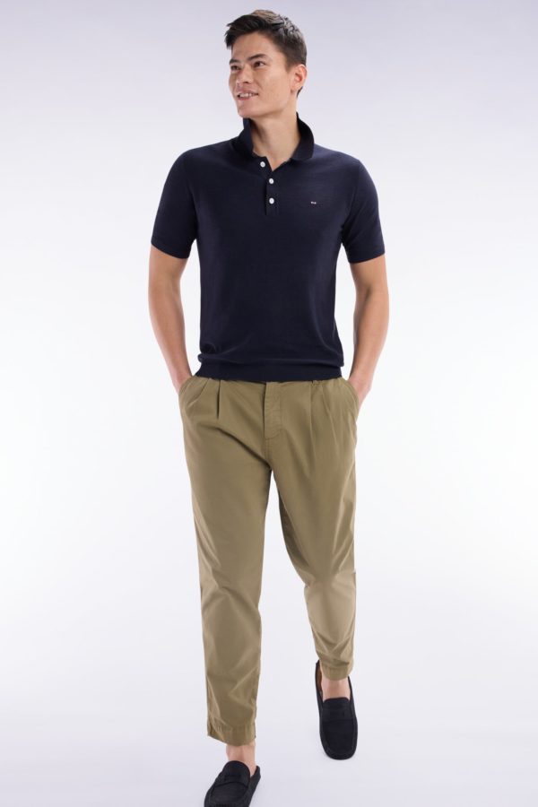 Pantalon Chino À Plis En Coton Stretch Kaki Coupe Droite Eden Park – Image 2