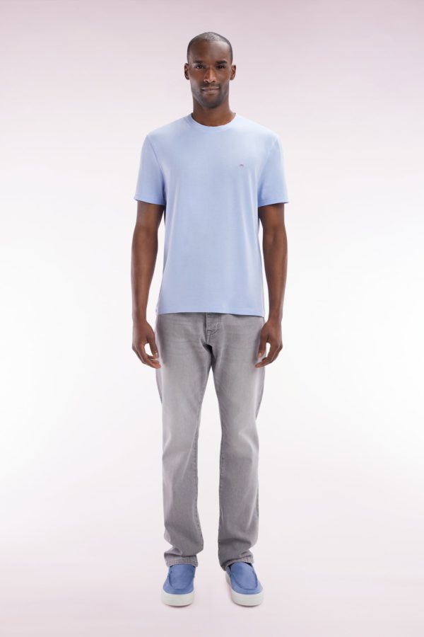 Jean 5 Poches En Denim Stretch Gris Clair Stone Bleach Coupe Droite Eden Park