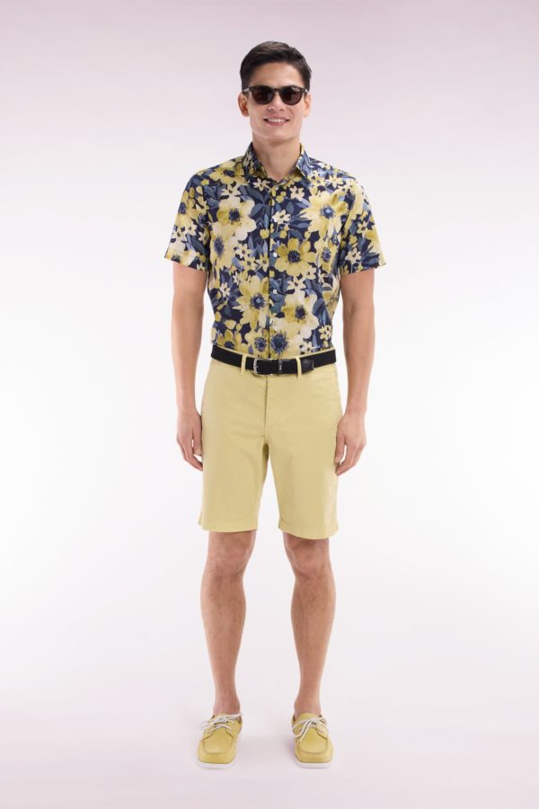 Bermuda Chino En Coton Stretch Ivoire Coupe Droite Eden Park
