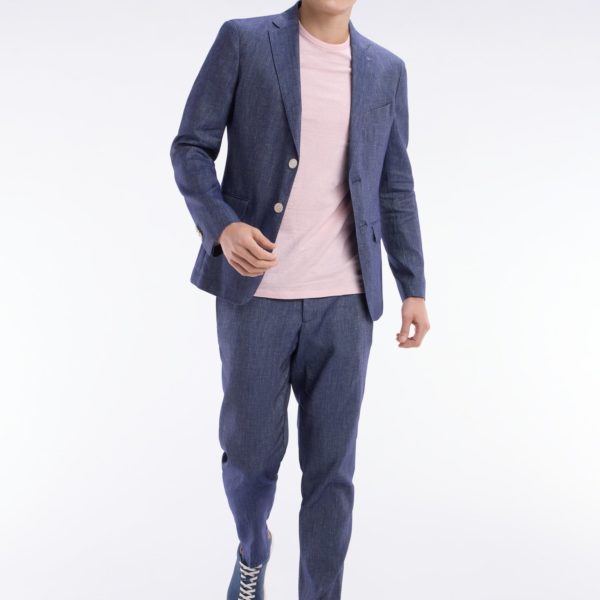 Pantalon À Taille Élastique En Lin Et Coton Stretch Indigo Eden Park