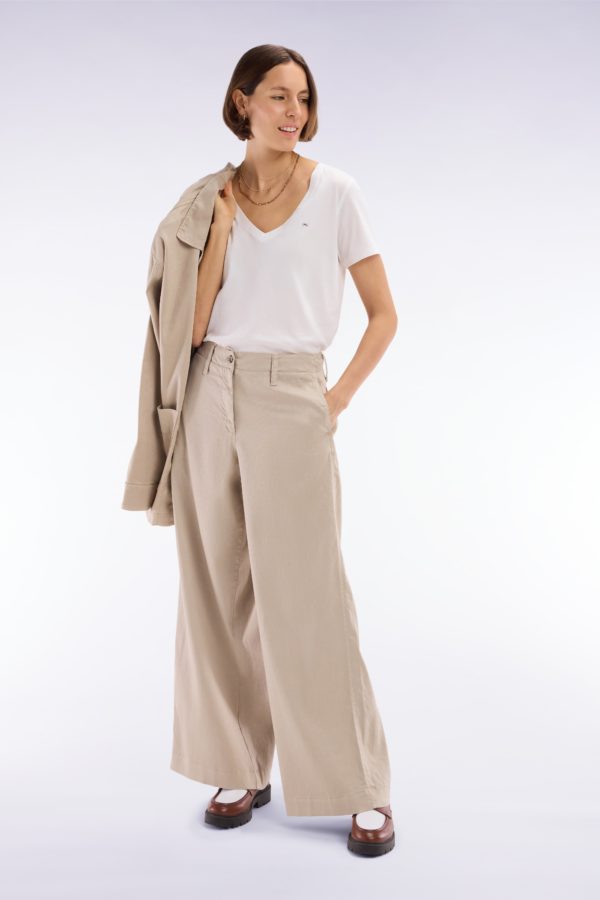 Pantalon En Lin Et Coton Stretch Beige Coupe Décontractée Eden Park