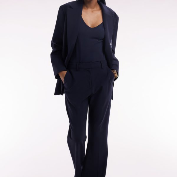 Pantalon En Laine Vierge Marine Coupe Droite Eden Park