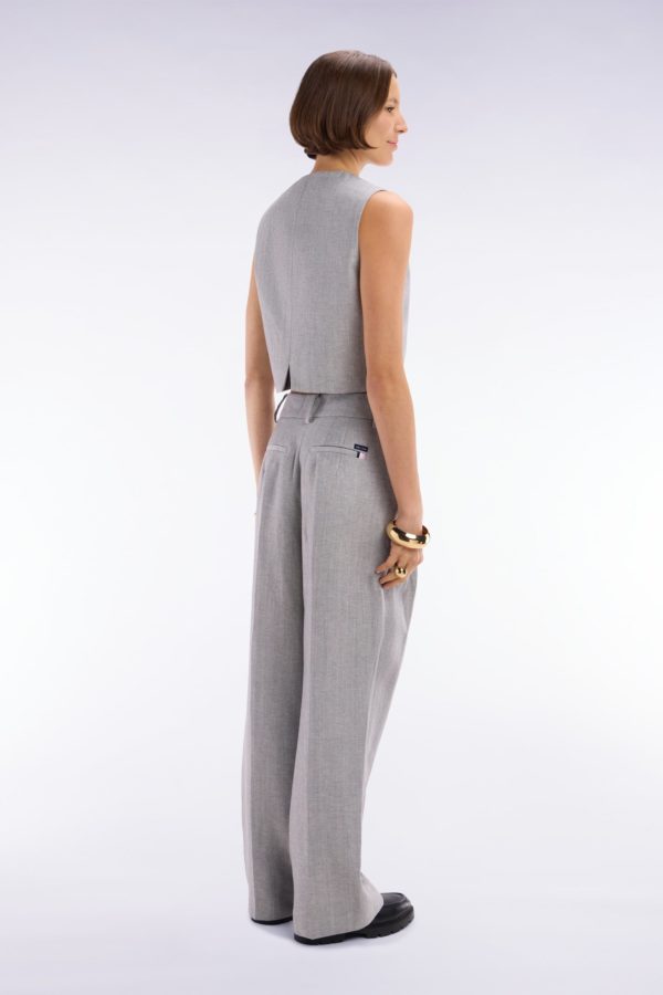 Pantalon Chevron À Plis En Laine Et Lin Gris Eden Park – Image 3