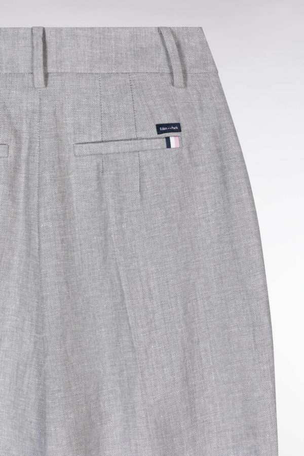 Pantalon Chevron À Plis En Laine Et Lin Gris Eden Park – Image 5