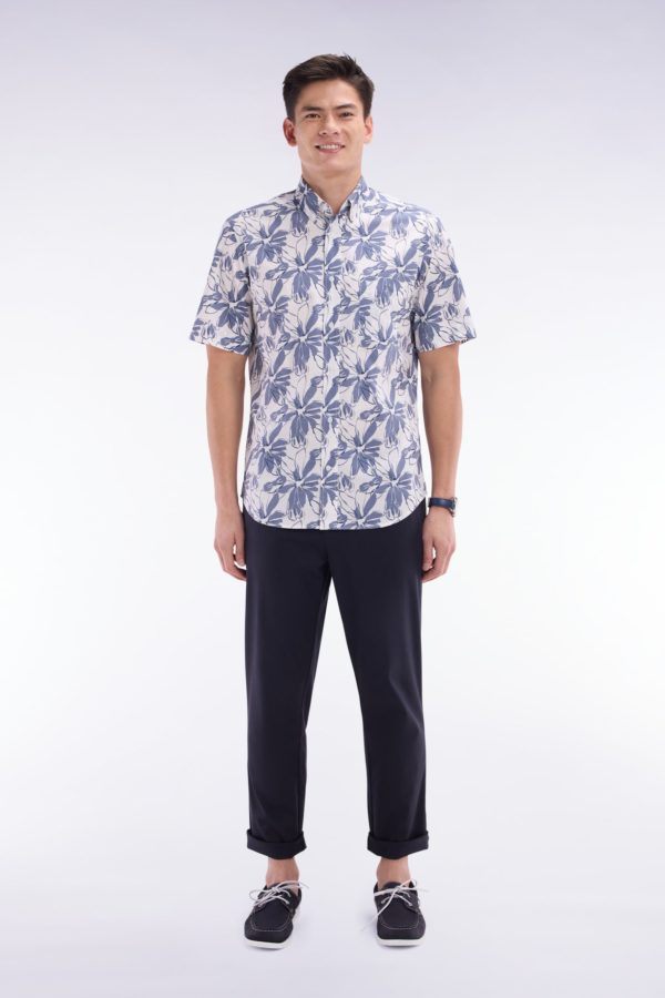 Pantalon Chino À Taille Élastique En Coton Et Lyocell Stretch Marine Eden Park