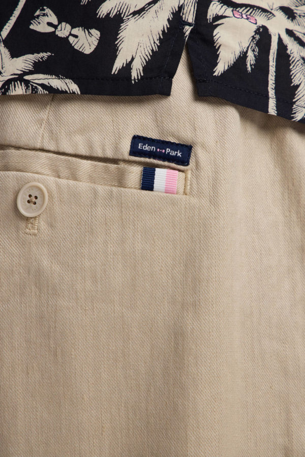 Pantalon Fluide À Taille Élastique En Lin Et Coton Stretch Beige Eden Park – Image 4