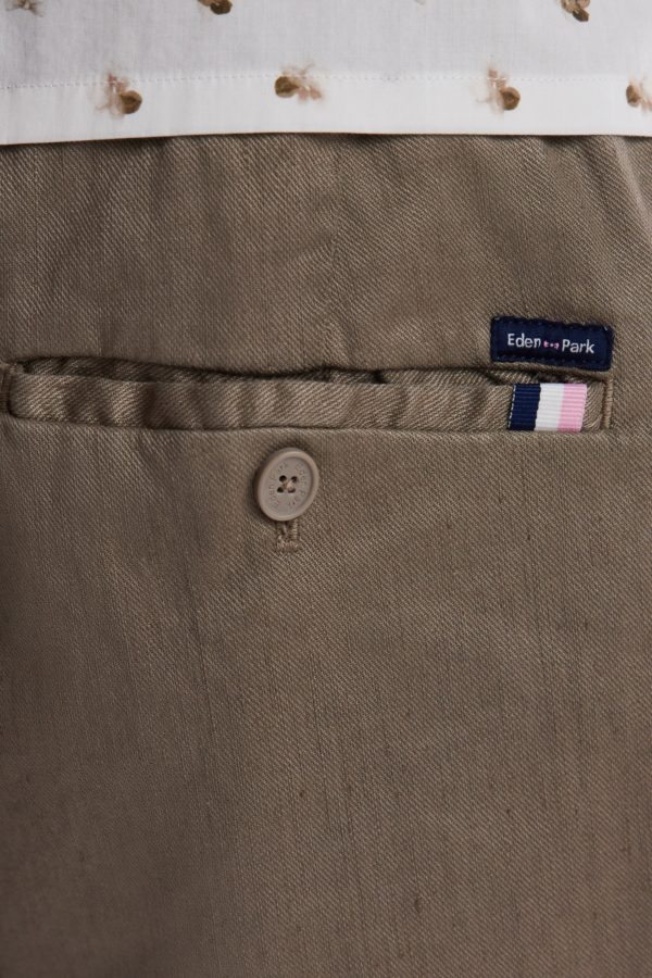 Pantalon Fluide À Taille Élastique En Lin Et Coton Stretch Marron Eden Park – Image 4