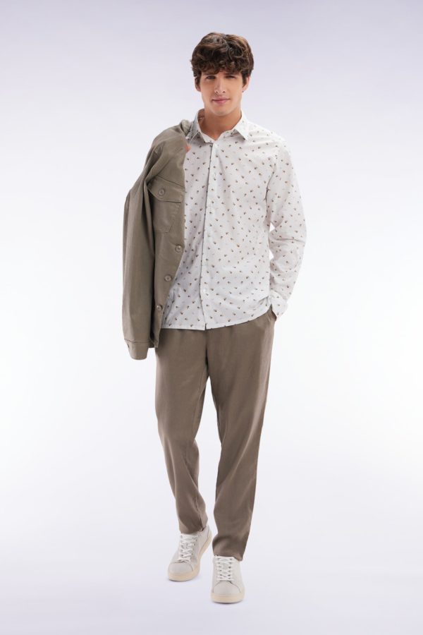 Pantalon Fluide À Taille Élastique En Lin Et Coton Stretch Marron Eden Park – Image 2