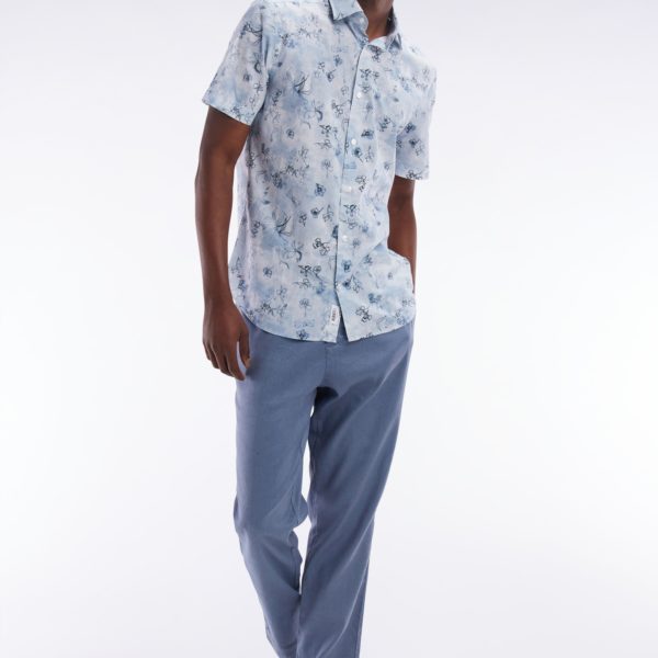 Pantalon Fluide À Taille Élastique En Lin Et Coton Stretch Gris Eden Park