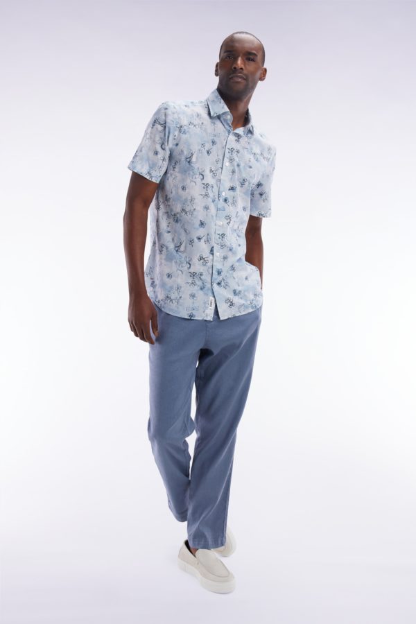 Pantalon Fluide À Taille Élastique En Lin Et Coton Stretch Gris Eden Park – Image 2