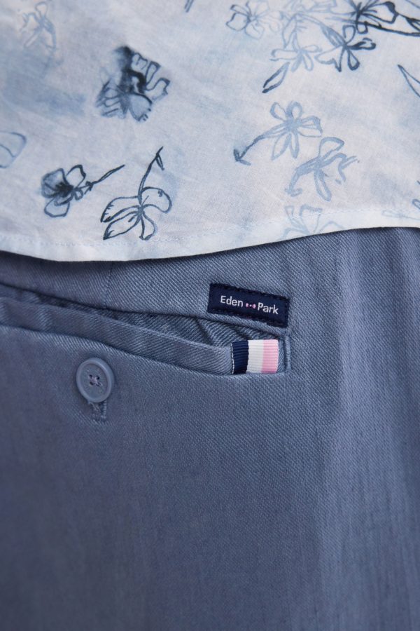 Pantalon Fluide À Taille Élastique En Lin Et Coton Stretch Gris Eden Park – Image 4