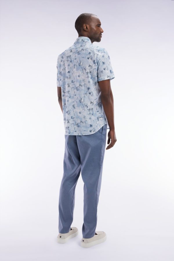Pantalon Fluide À Taille Élastique En Lin Et Coton Stretch Gris Eden Park – Image 3
