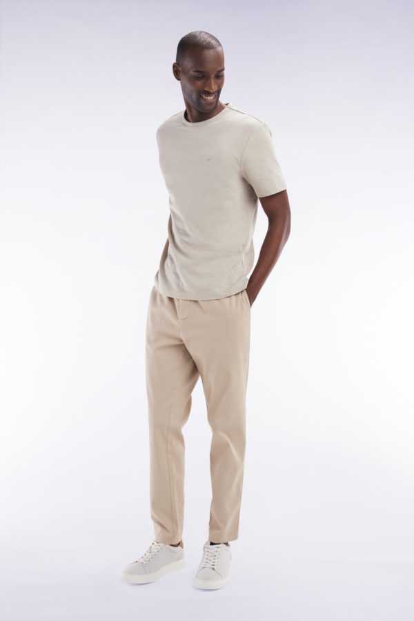 Pantalon À Taille Élastique En Coton Stretch Coupe Modern Beige Eden Park – Image 2