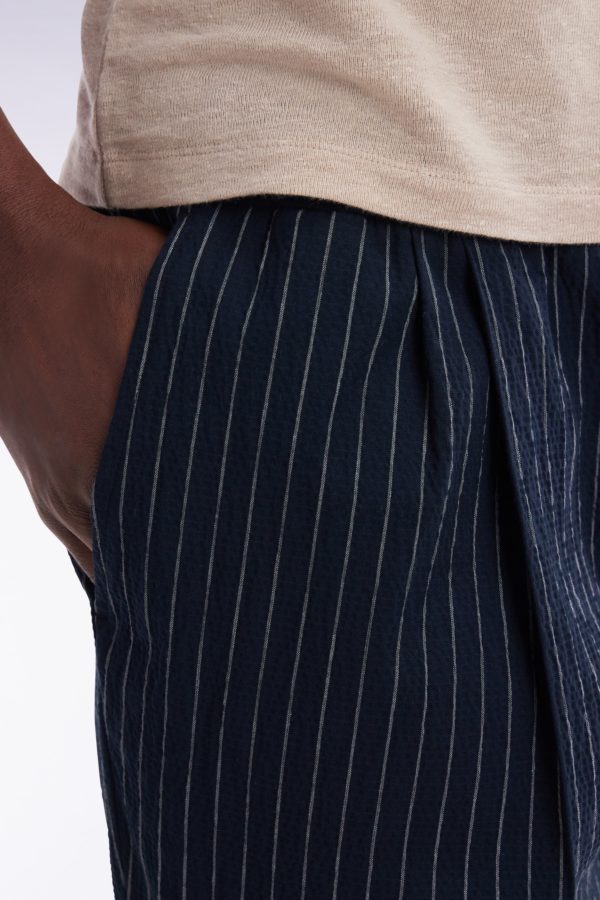 Pantalon Seersucker En Coton Stretch Marine À Rayure Tennis Eden Park – Image 4