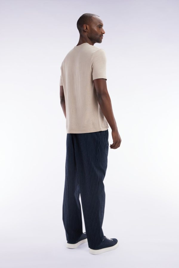 Pantalon Seersucker En Coton Stretch Marine À Rayure Tennis Eden Park – Image 3