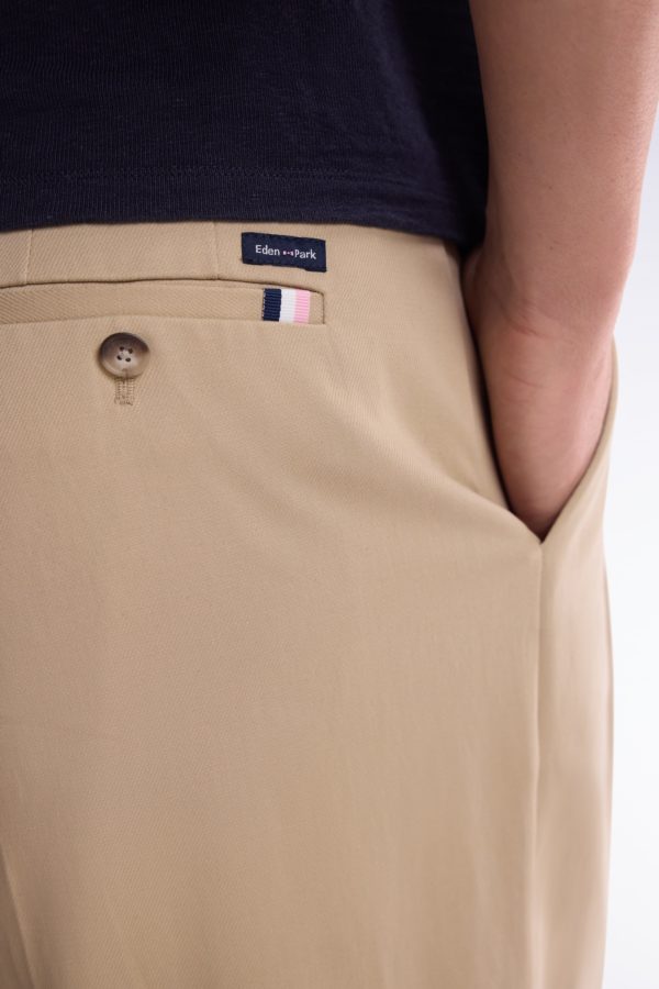 Pantalon À Plis Jambes Larges En Lyocell Et Coton Stretch Beige Eden Park – Image 4