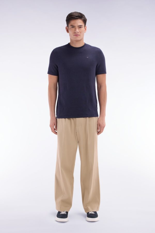Pantalon À Plis Jambes Larges En Lyocell Et Coton Stretch Beige Eden Park