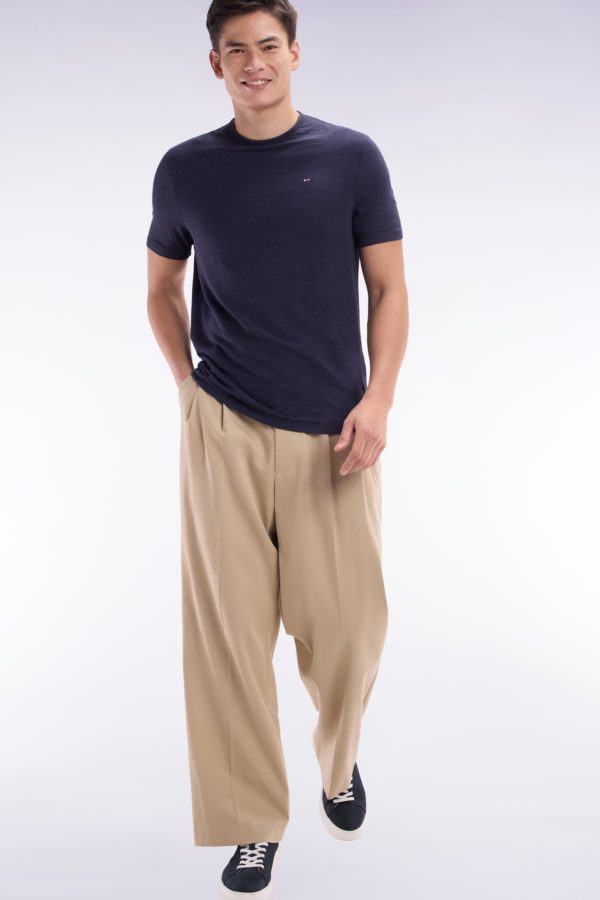 Pantalon À Plis Jambes Larges En Lyocell Et Coton Stretch Beige Eden Park – Image 2