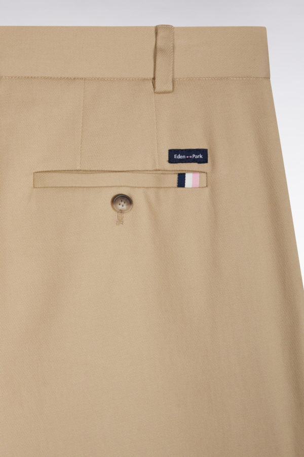 Pantalon À Plis Jambes Larges En Lyocell Et Coton Stretch Beige Eden Park – Image 5