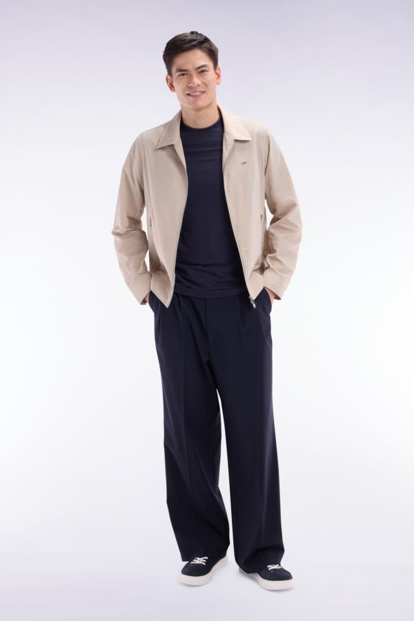 Pantalon À Plis Jambes Larges En Laine Stretch Mélangée Marine Eden Park – Image 2