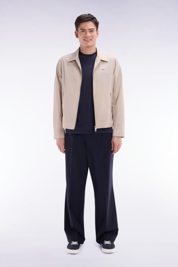Pantalon À Plis Jambes Larges En Laine Stretch Mélangée Marine Eden Park