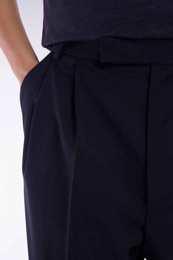 Pantalon À Plis Jambes Larges En Laine Stretch Mélangée Marine Eden Park – Image 4