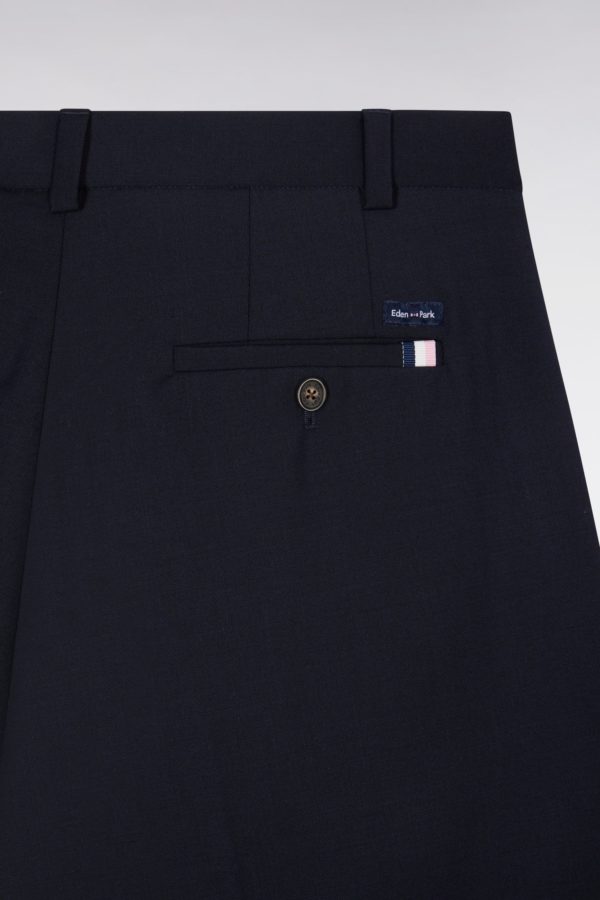 Pantalon À Plis Jambes Larges En Laine Stretch Mélangée Marine Eden Park – Image 5