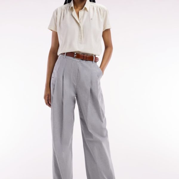 Pantalon À Jambes Larges En Coton Stretch Gris Coupe Oversized Eden Park