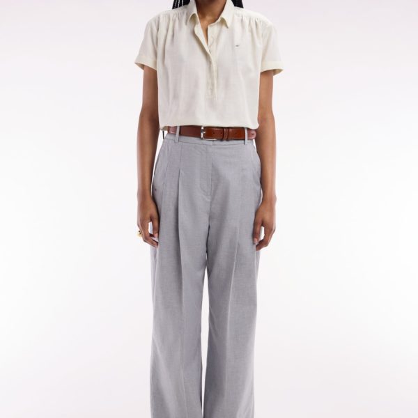 Pantalon À Jambes Larges En Coton Stretch Gris Coupe Oversized Eden Park
