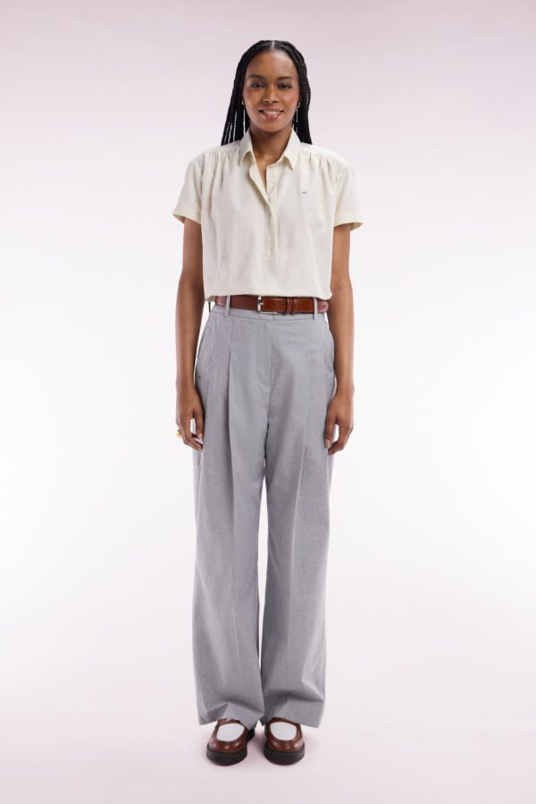 Pantalon À Jambes Larges En Coton Stretch Gris Coupe Oversized Eden Park - Image 2