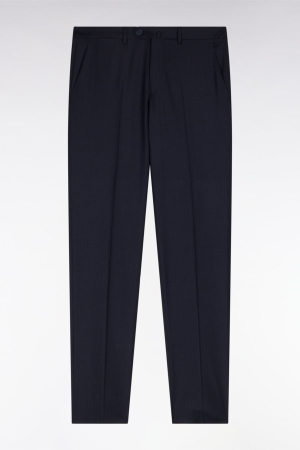 Pantalon En Laine Stretch Mélangée Marine À Rayures Fines Eden Park