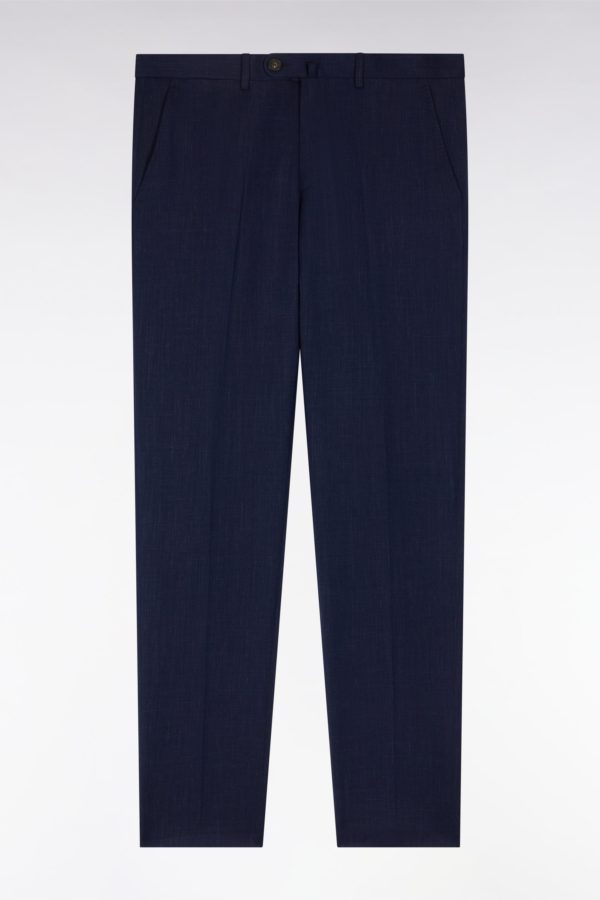 Pantalon À Taille Élastiquée En Laine Et Coton Stretch Mélangés Marine Eden Park
