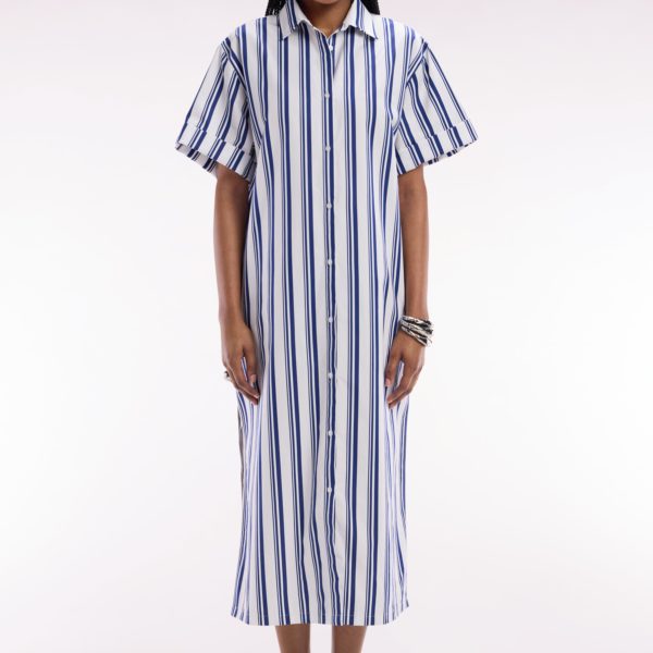 Robe Chemise Rayée En Coton Marine Et Blanc Coupe Décontractée Eden Park