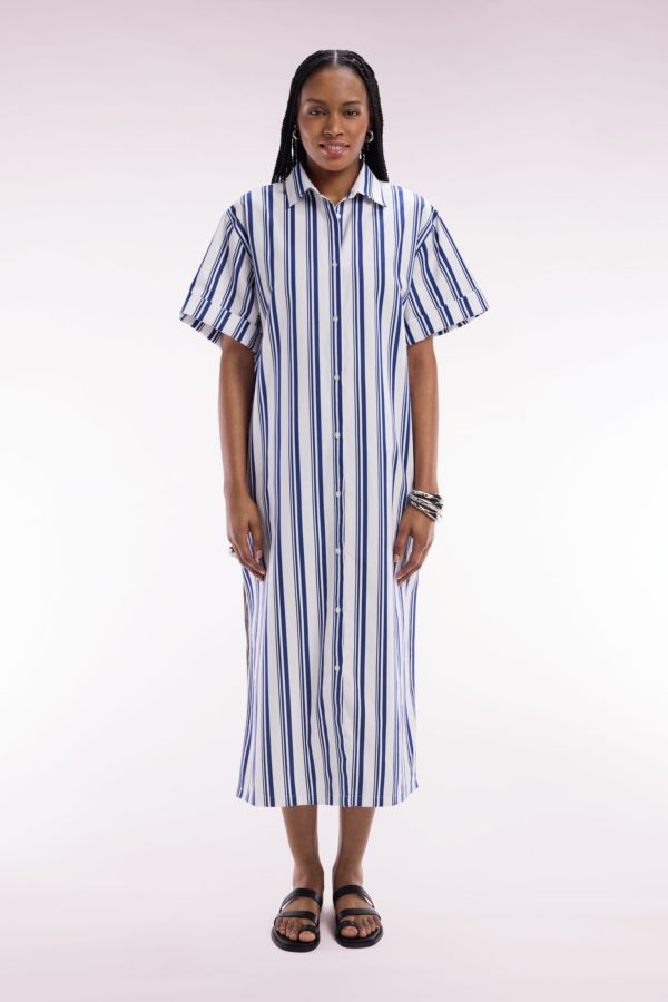 Robe Chemise Rayée En Coton Marine Et Blanc Coupe Décontractée Eden Park – Image 2