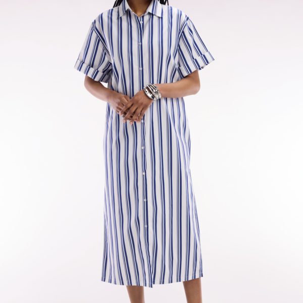 Robe Chemise Rayée En Coton Marine Et Blanc Coupe Décontractée Eden Park